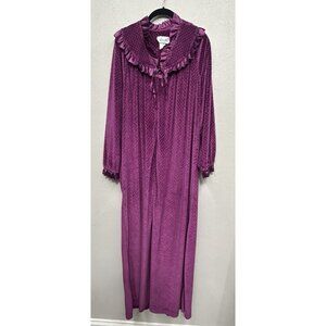 Vintage Velvet Housecoat Medium Purple Cottagecore Prairie Zip Front Grandma USA